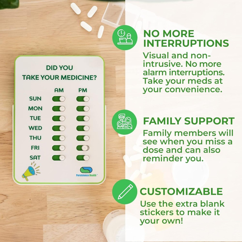 Persistence Health Medication Tracker & Pill Reminder | Visual White, Green
