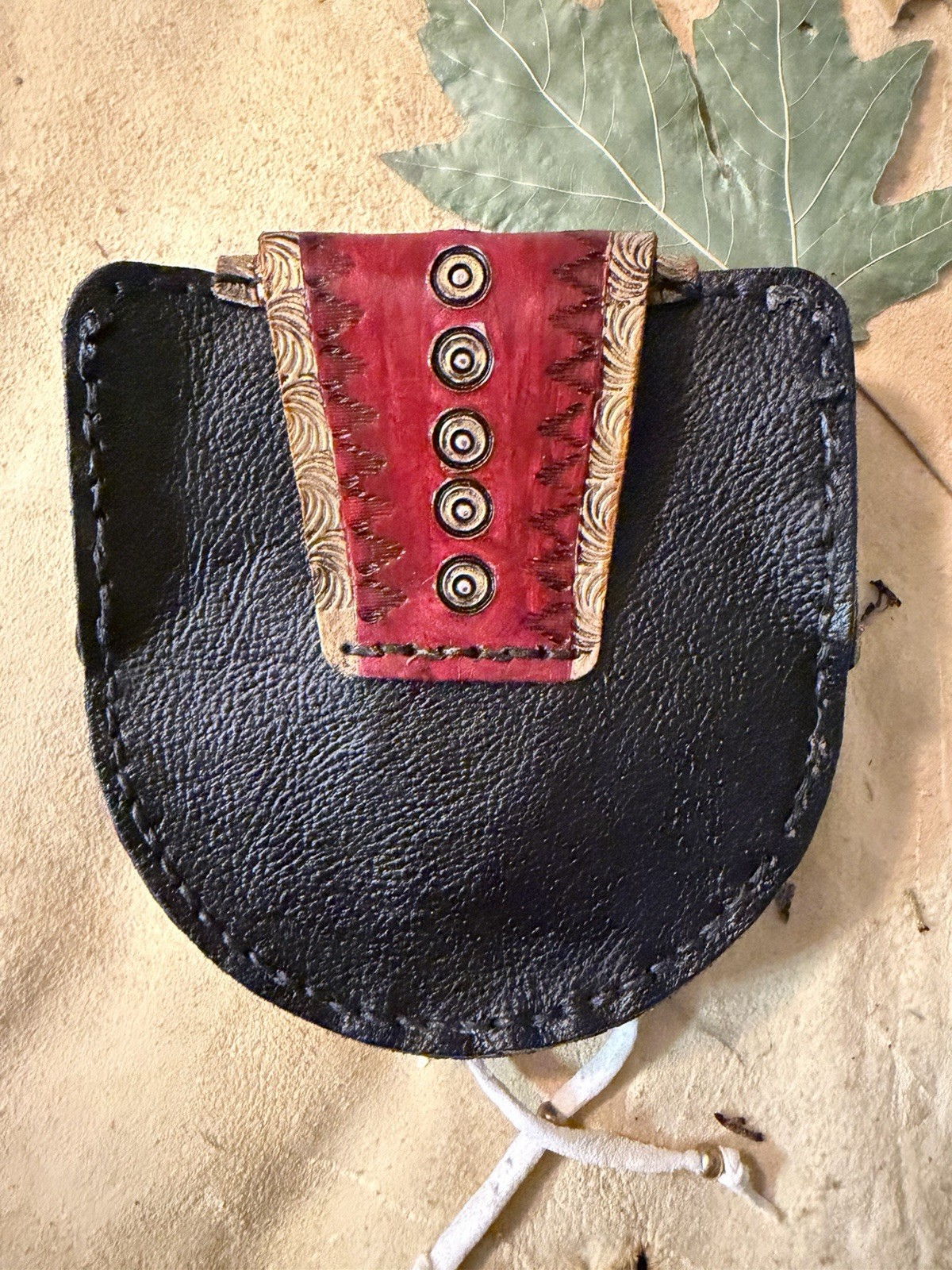 Cherokee Water Spider Bag Leather Tooling Native Made Hip Pouch