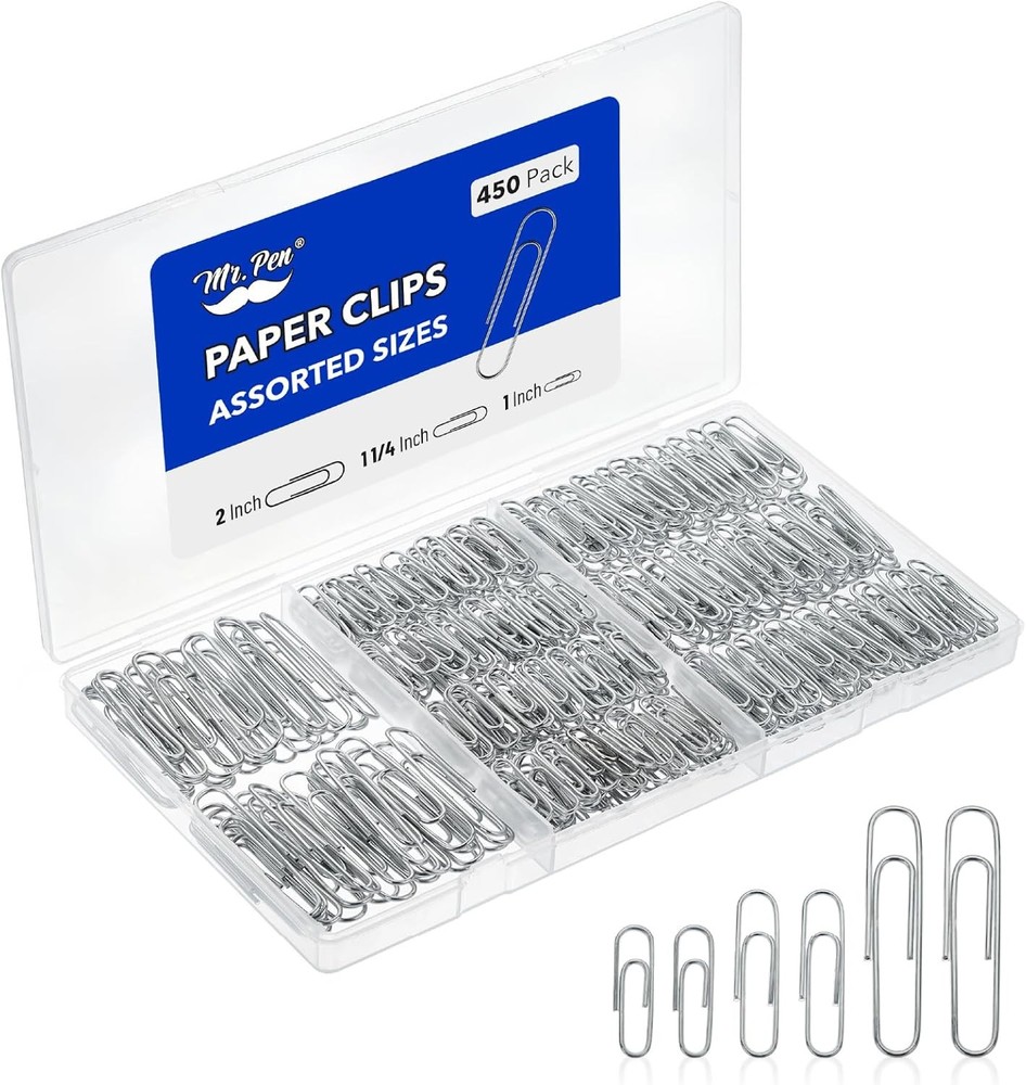Mr. Pen Paper Clips 450 Pack Assorted Sizes Silver Large Small Supply