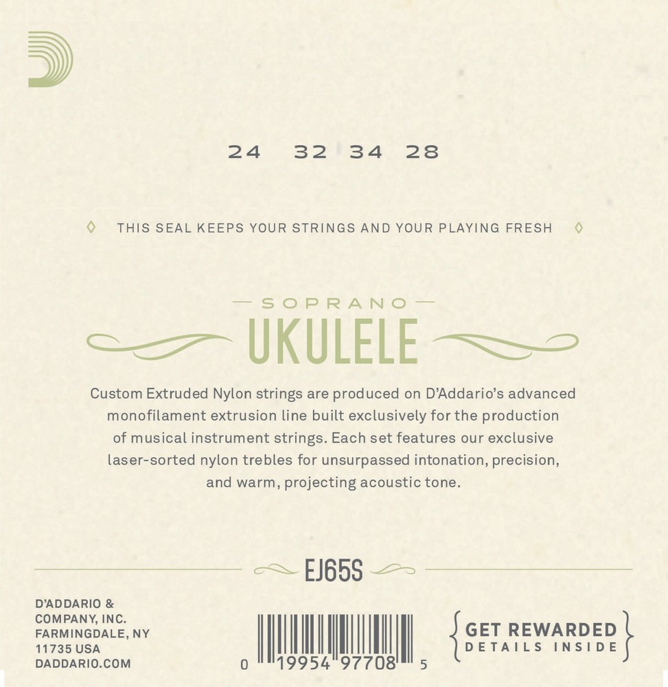 D'Addario EJ65S Pro-Arté Custom Extruded Soprano Ukulele Strings Uke