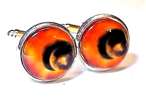 Handmade, Orange Planet Cufflinks Silver Plated Setting, Gift Boxed!