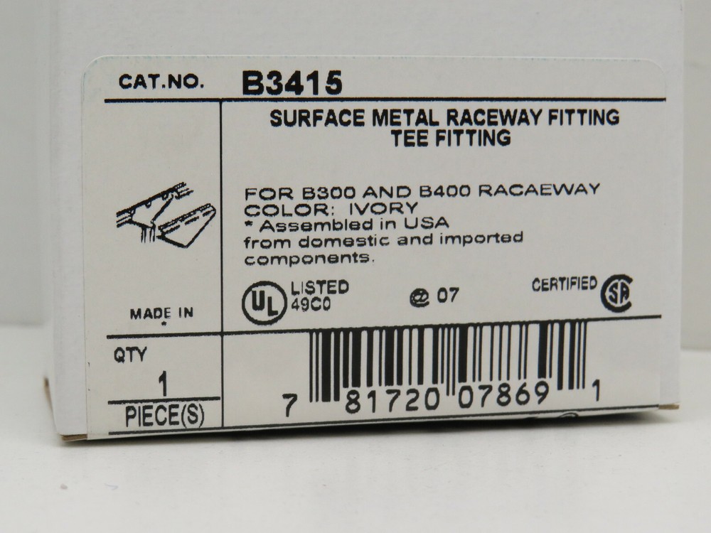 Versa-Trak B3415 Surface Metal Raceway Tee Fitting For B300 & B400, Ivory