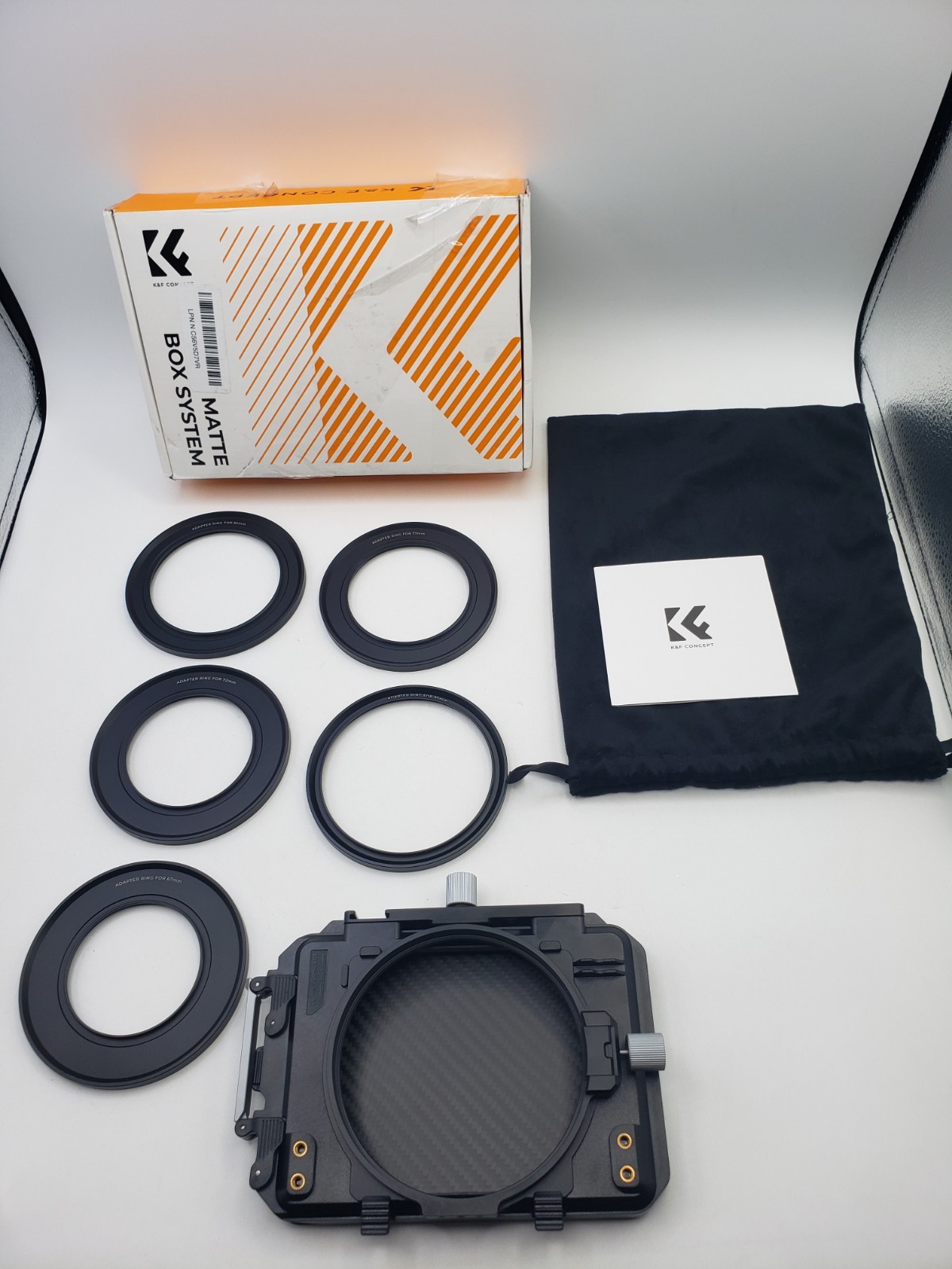 K&F Concept DSLR Camera Matte Box - Carbon Fiber, 67-95mm Adapter Rings, 4x5.65