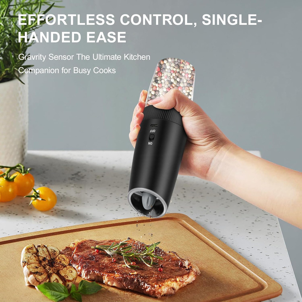 Automatic Electric Gravity Salt and Pepper Grinder Set Black-2pcs