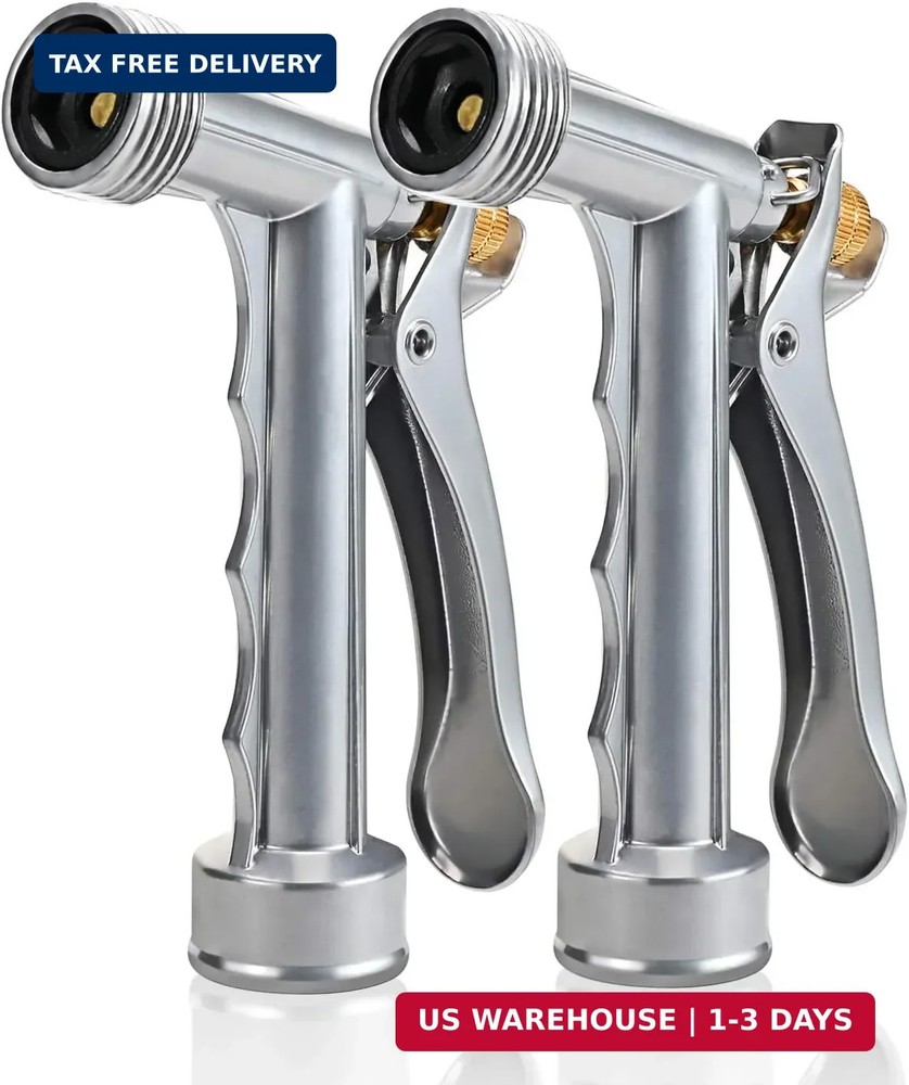 Hose Nozzle 2 Pack, Full Size Pistol Nozzle with Threaded Front, Durable High Pr