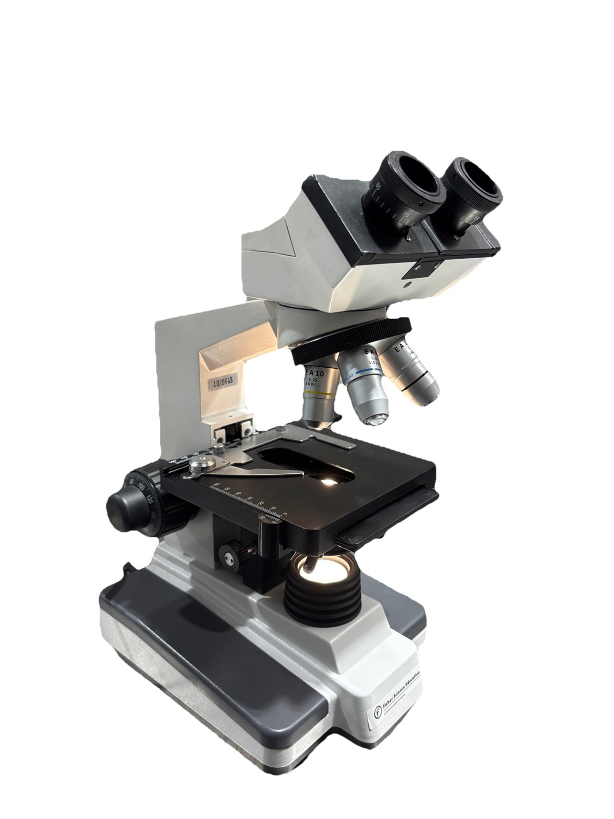 Fisher Scientific Microscope W/4 Objective Lenses EA 10 40 100 4  160/0.17 1.25