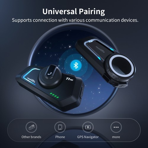 2x T1 Pro Motorcycle Bluetooth Headset Bluetooth for 6 Riders Group 2000m