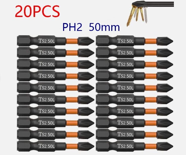 20PCS PH2 Impact Duty Driver Bit Set Magnetic Phillips Screw Driver Bits 50mm