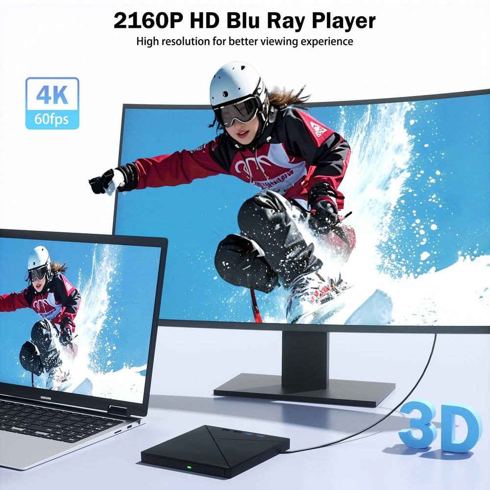 7 IN 1 External Blu Ray Drive, 4k Burner with USB 3.0 Type-C...
