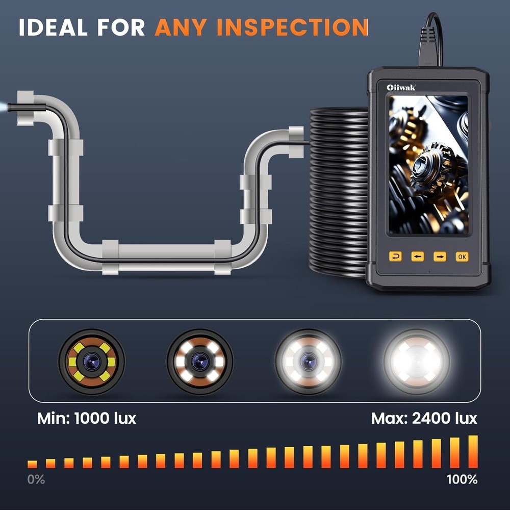 Professional 50FT Snake Borescope Camera - Waterproof with Built-in Lights