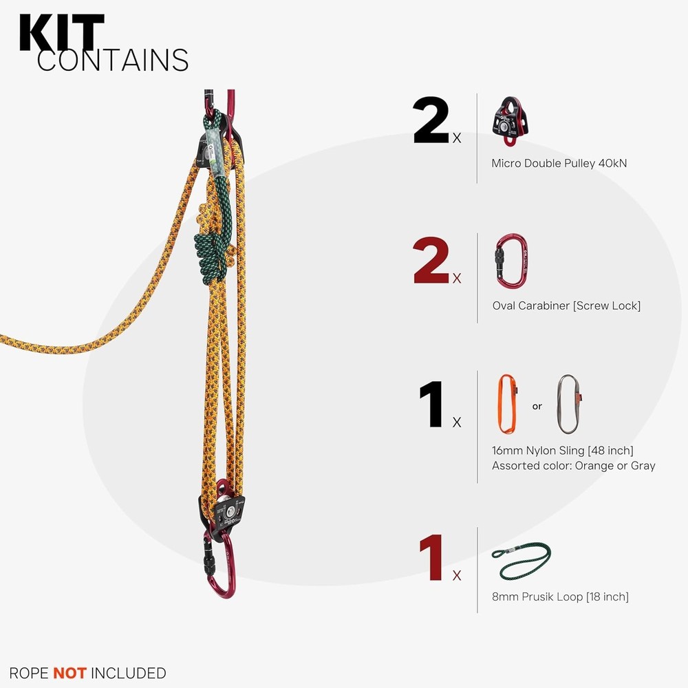 Micro Double Pulley Haul Kit - 5:1 Mechanical Advantage