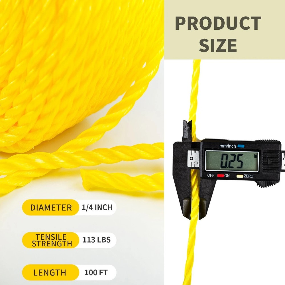 1/4 INCH 100 FT Yellow Poly Twisted Rope