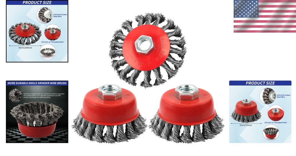 Cost-Effective 3 Pack Wire Wheel Brushes with 5/8" Arbor - Durable Performance