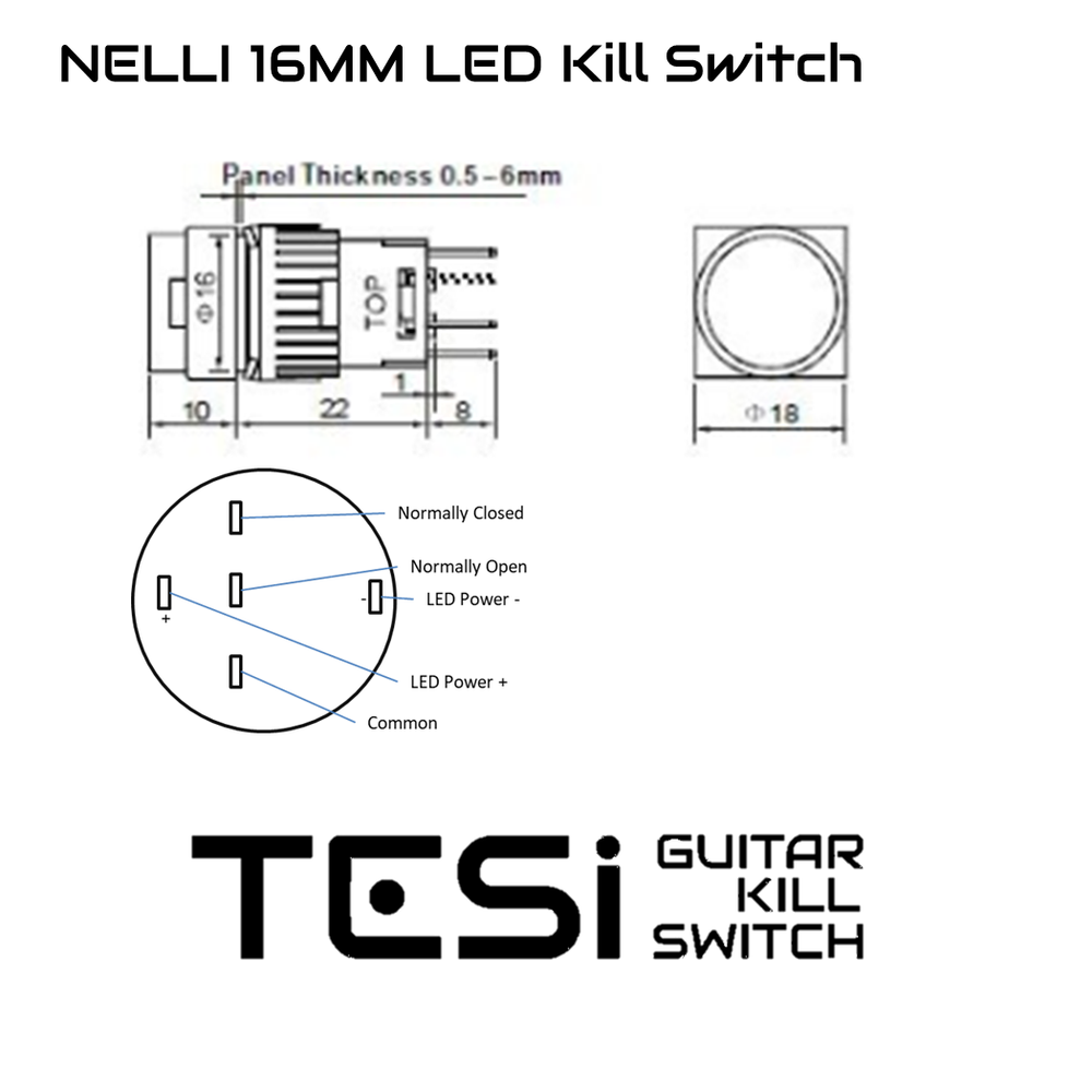 Tesi NELLI 16MM LED Pushbutton Momentary Guitar Kill Switch EVH Style Orange