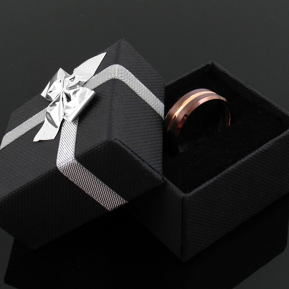 Bronze-Brown Tungsten Carbide Men's Ring Rose Gold Plated Stripe Wedding Band