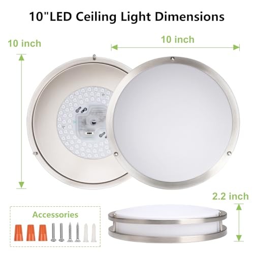 Flush Mount Ceiling Light - Pack4W 10 Inch 2 Brushed Nickel