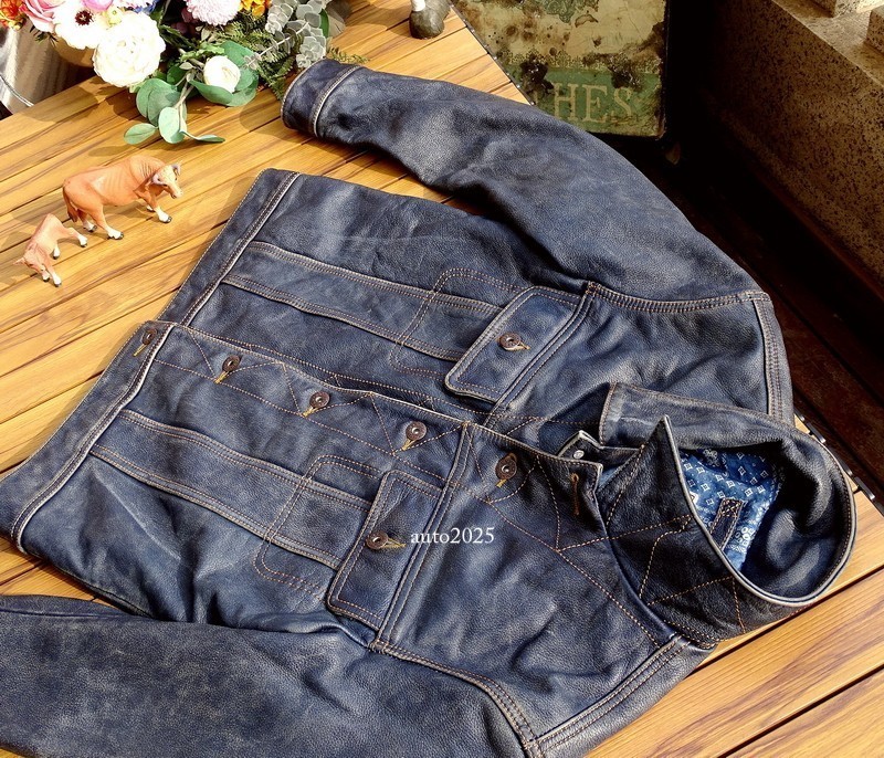 Mens Distressed Stonewashed Leather Jacket Retro Rider Style Teacore Cowhide
