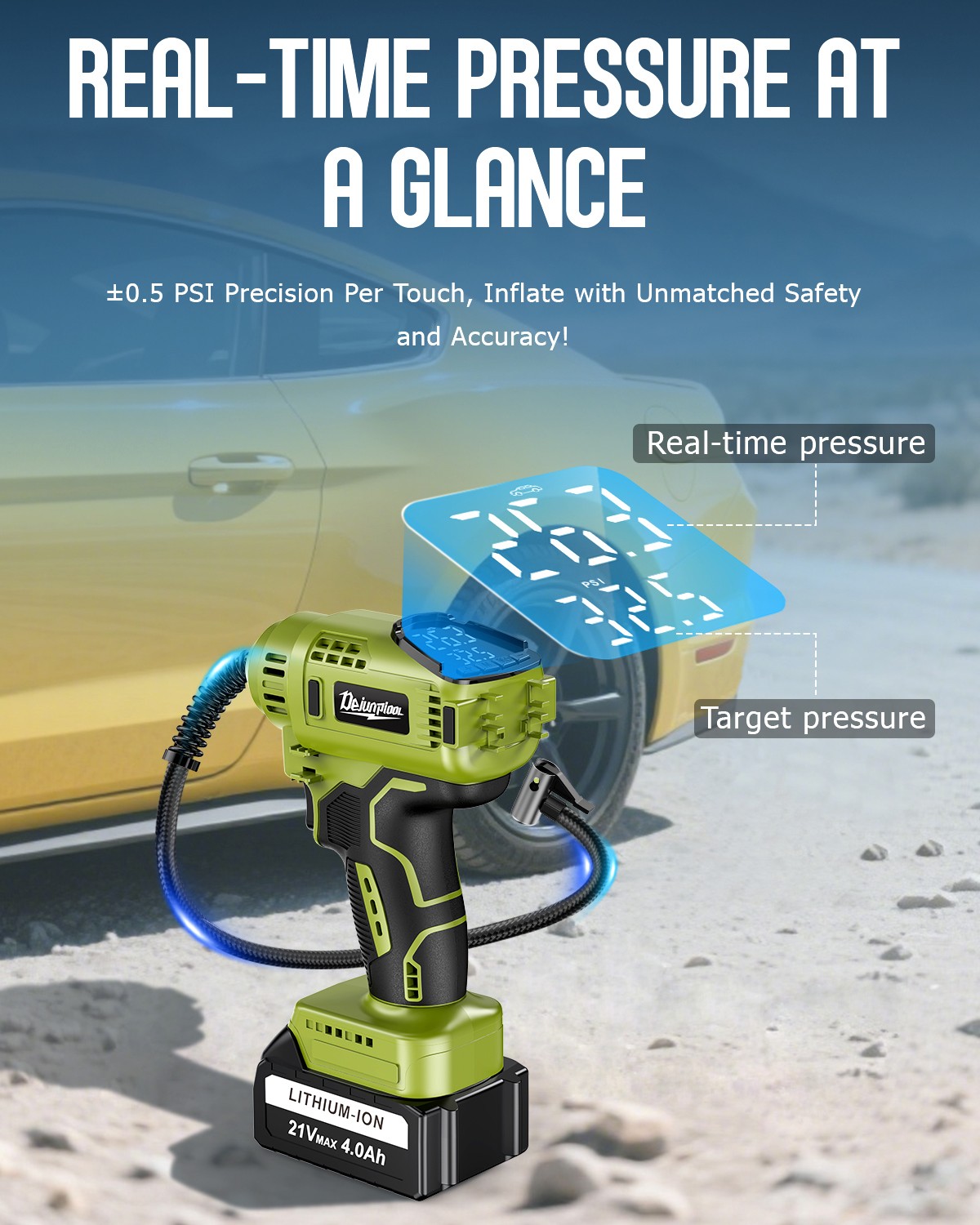 150PSI Cordless Tire Inflator Portable Air Compressor Car Air Tire Pump +Battery