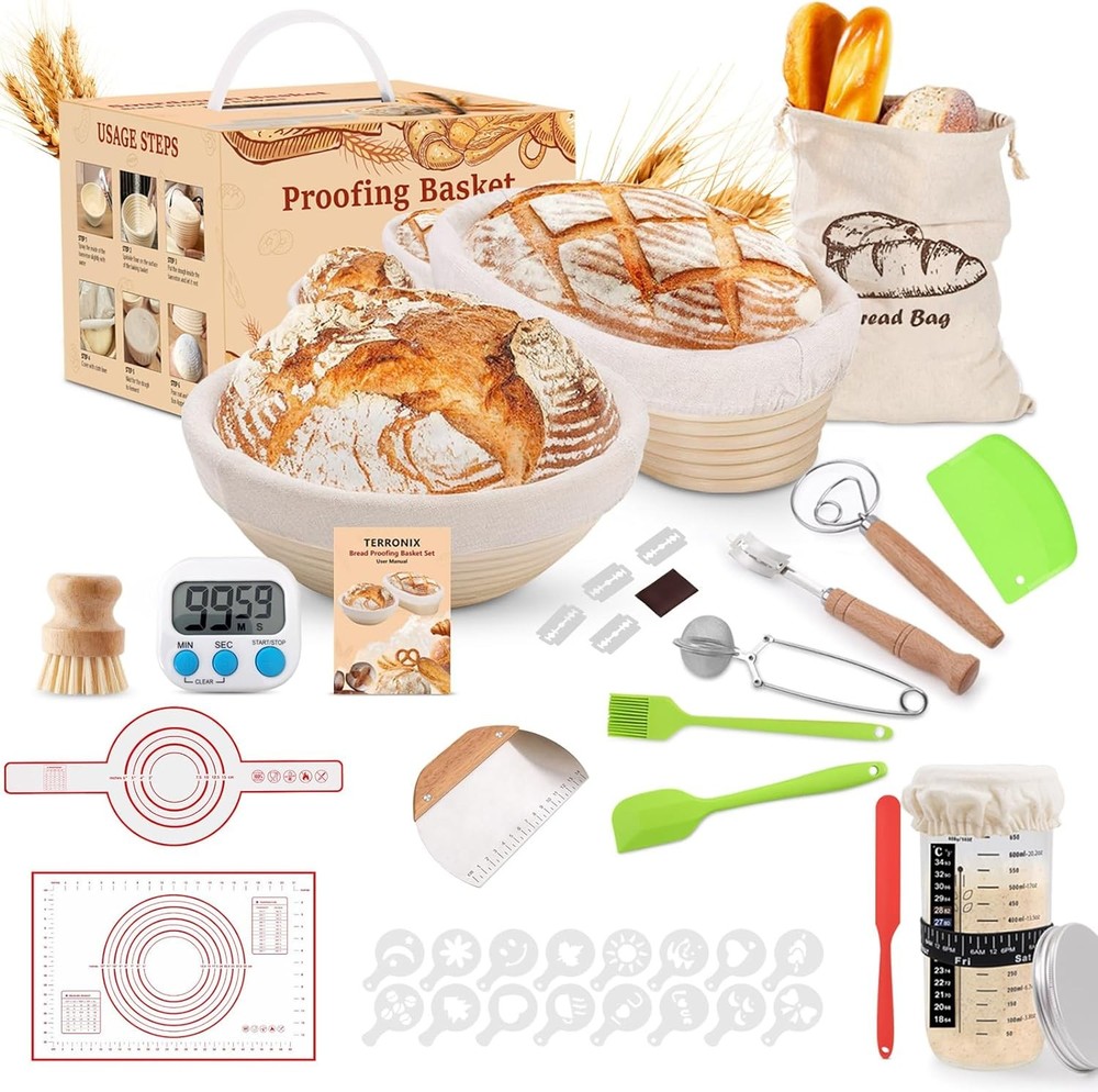 Complete Sourdough Starter Kit 10" Oval & 9" Round Banneton Bread Proofing
