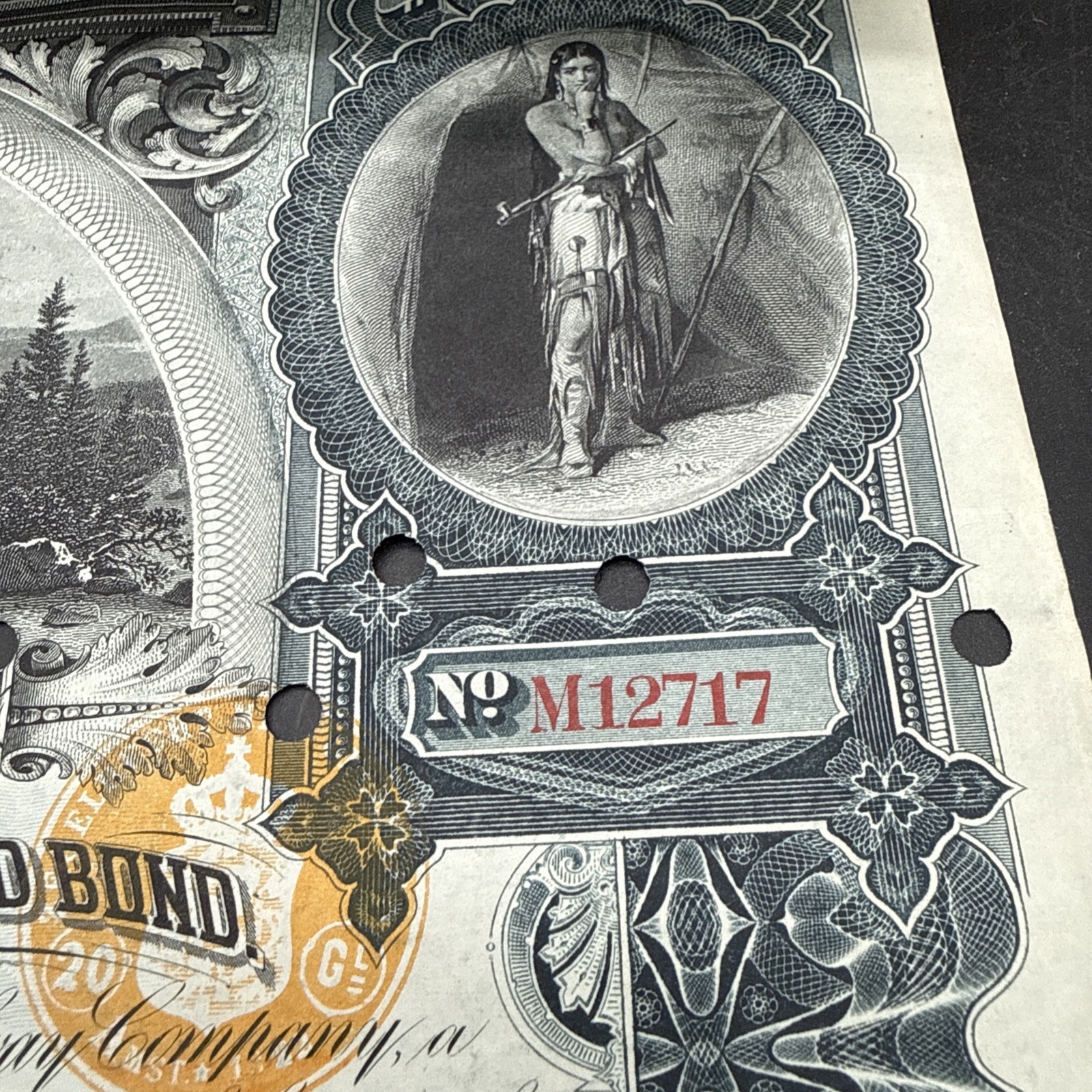 Northern Pacific Railway Co. 1897 dated $1,000 Railroad Gold Bond Gorgeous