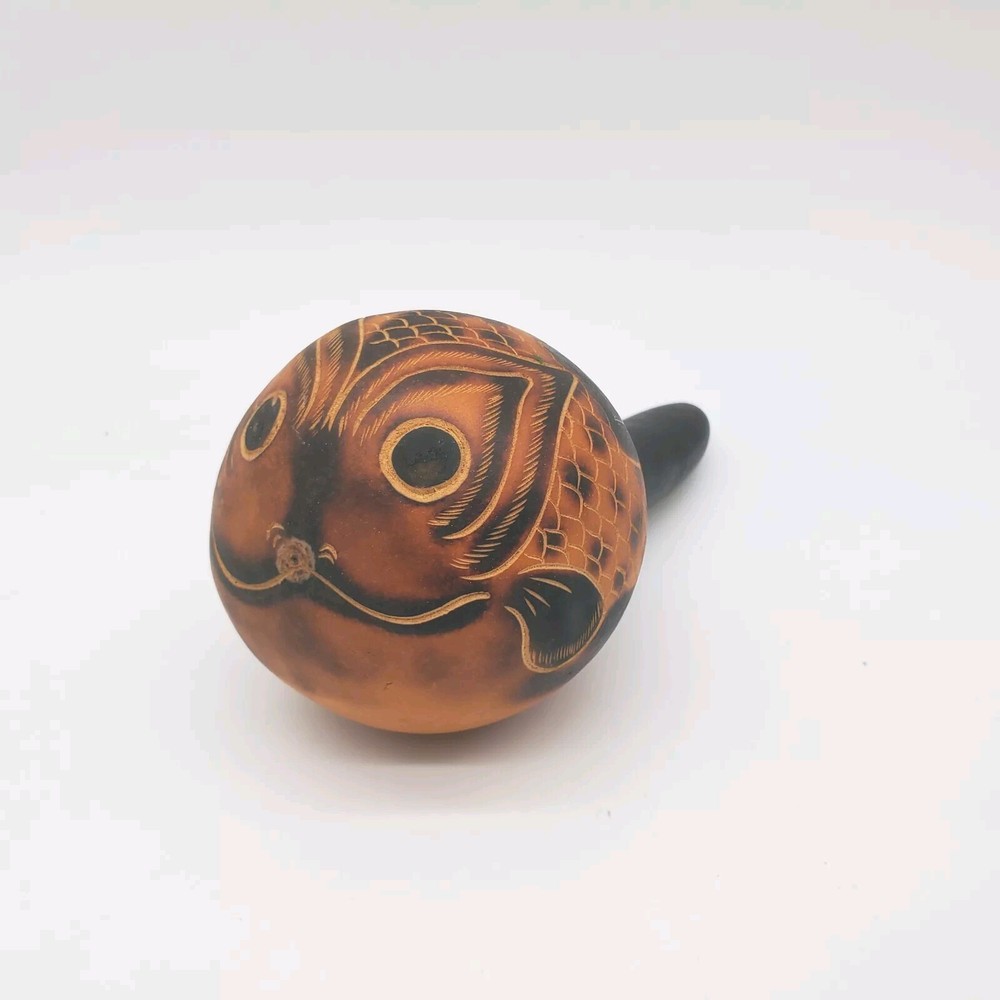 Carved Gourd Shaker Fish Hand Carved