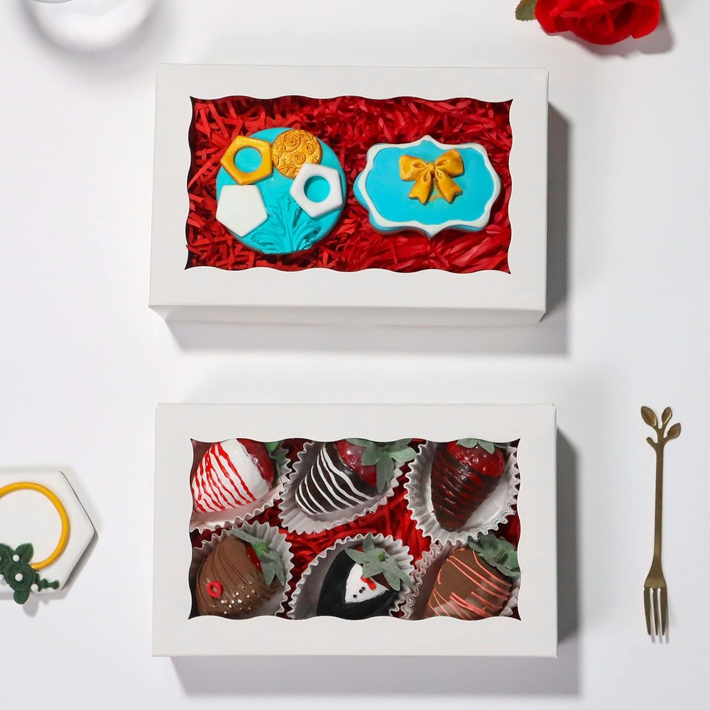 20PCS White Cookie Boxes 8x5x2 Inch Bakery Boxes with Window Candy Pastries