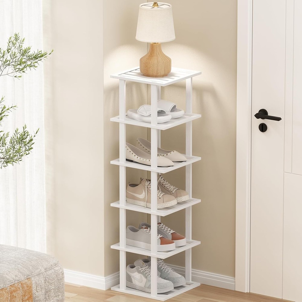 Tall Narrow Vertical Bamboo Shoe Rack - Stackable Space-Saving Organizer for Sma