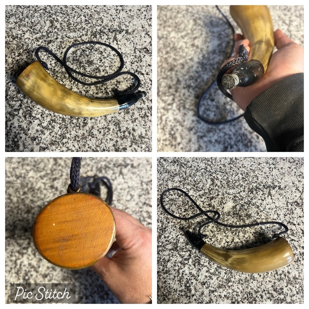 Vintage RARE Black Powder Flask Muzzleloading Hunting Horn Tool