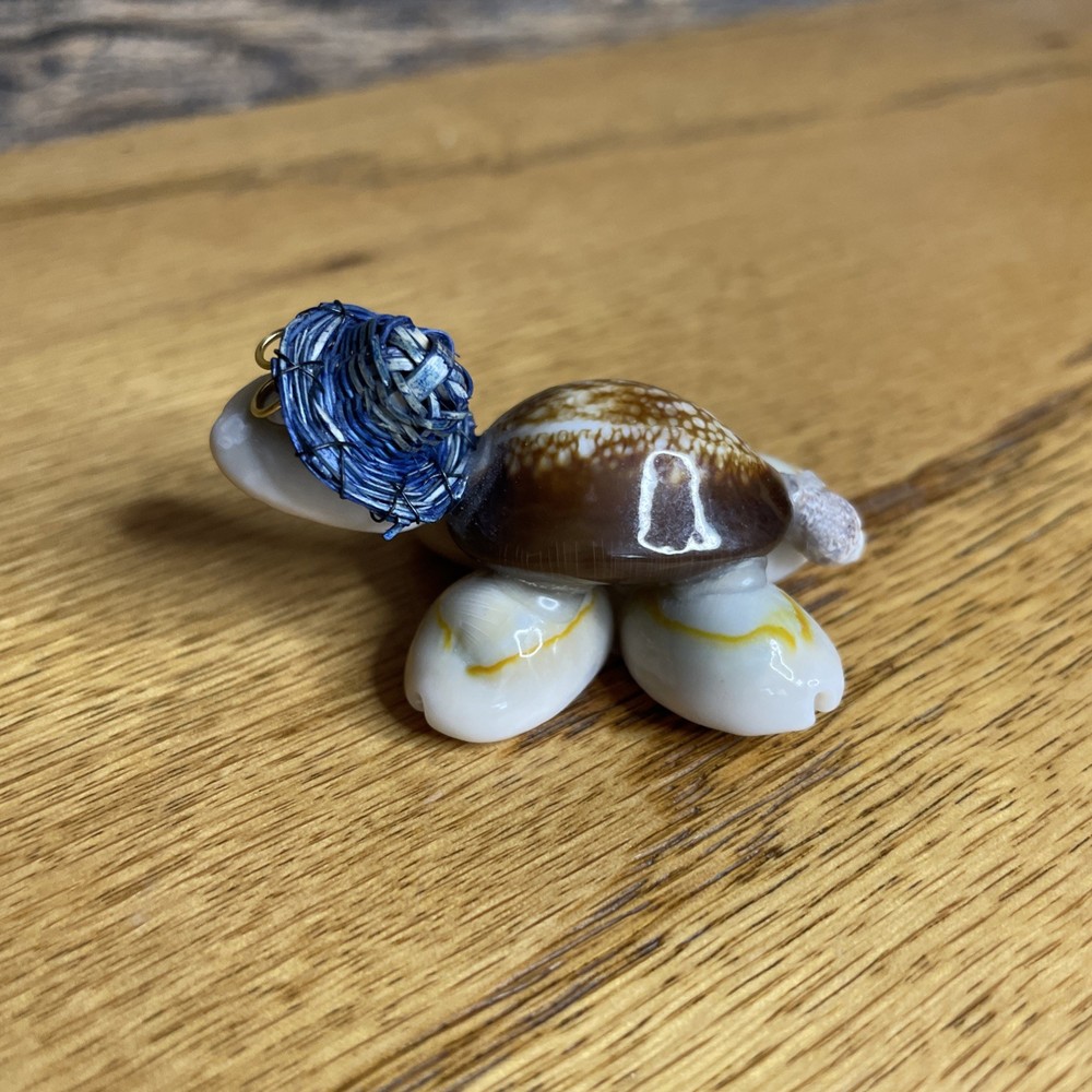 Tiny Vintage Seashell Turtle with Glasses and Straw Hat, Desk Decor