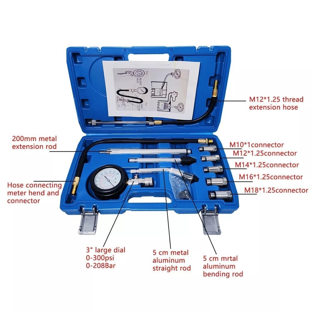 Cylinder Compression Tester Gauge Set Automotive Engine Diagnostic Tool