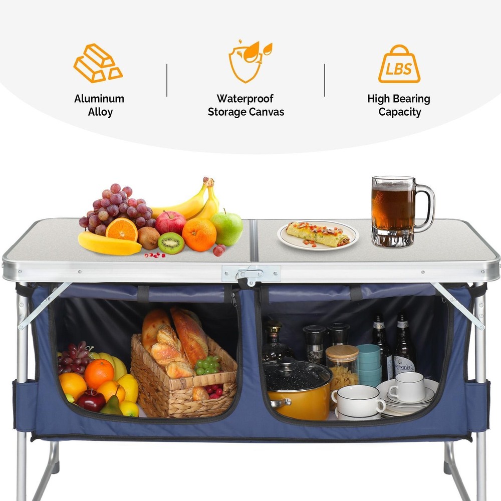 Folding Camping Kitchen Table W/Storage Lightweight BBQ Table Portable