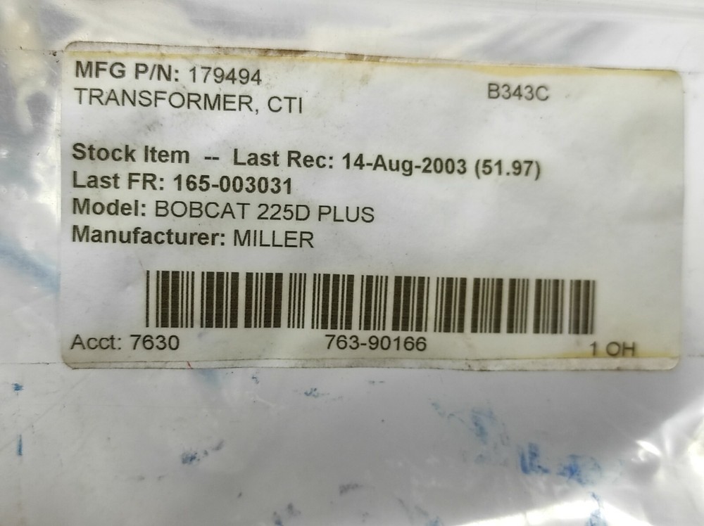 Miller 179494 Current Sensing Transformer CTI XFMR Current Sensing
