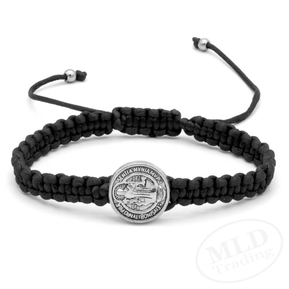 Silver Saint St Benedict Medal Black Unity Bracelet Pulsera De San Benito