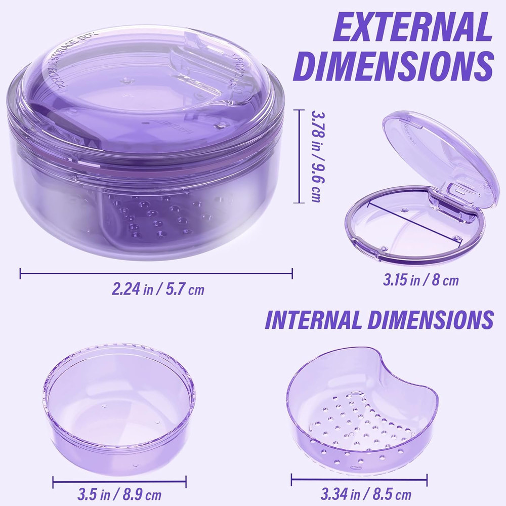 Denture Case, 2PCS Retainer Case with Strainer Basket, 2 in 1 Denture Bath Case