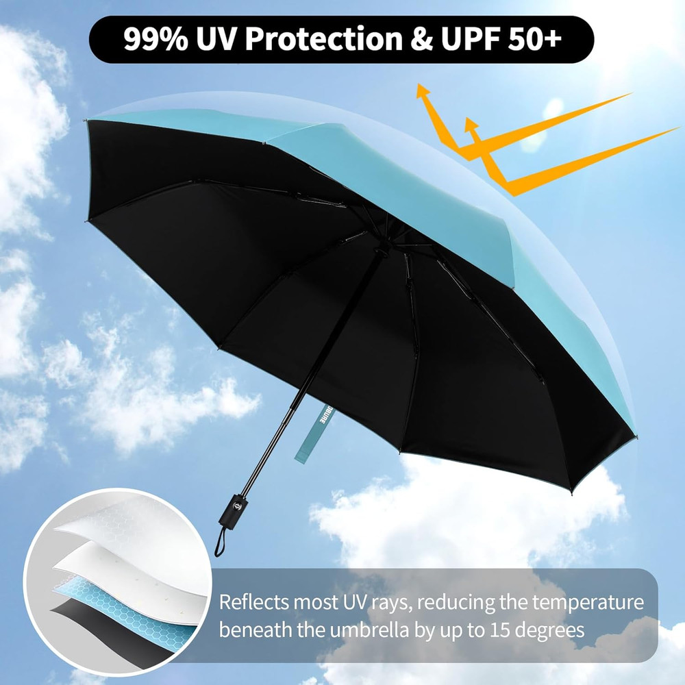 Compact Automatic Windproof Travel Umbrella - Lightweight Folding Design