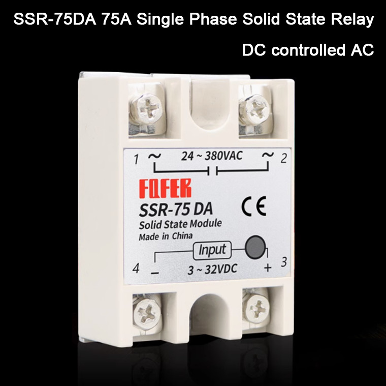 SSR-75DA 75A Single Phase Solid State Relay DC controlled AC Single Phase Solid