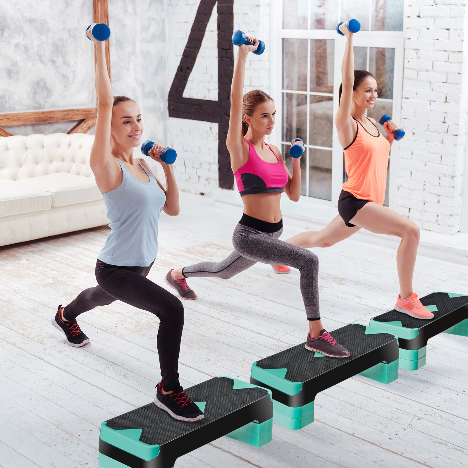 26.5" Aerobic Step Platform Adjustable Exercise Workout Stepper w/4 Risers Green