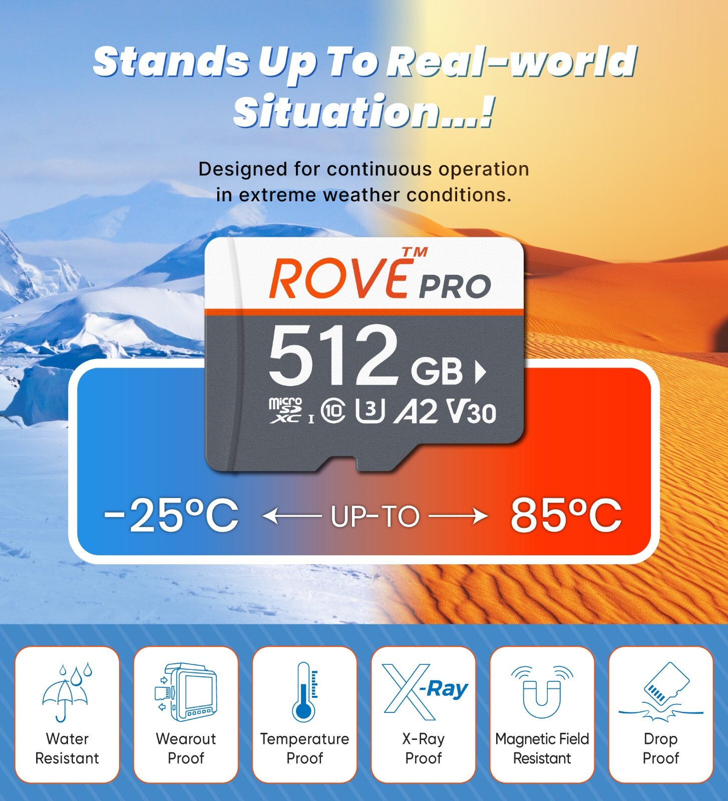 ROVE PRO microSD Card for Dash Cam Memory Card 128, 256, 512 GB, with SD Adapter