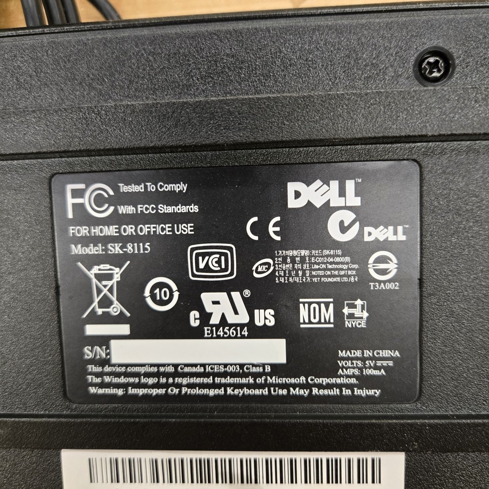 Dell Key Board Keyboard SK-8115 USB Keypad