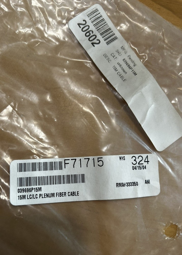 15M LC/LC Plenium Fiber Cable ~ Unused
