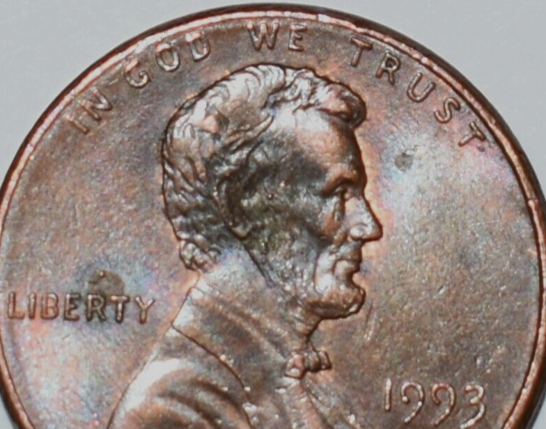 1993 Lincoln Penny No Mint Mark Strike Through AM Error Multi Errored