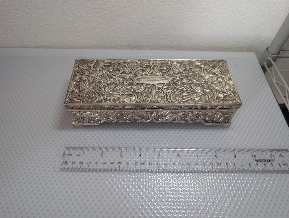 Godinger Silver Plated Oblong Jewelry Box with Mirror and Compartments