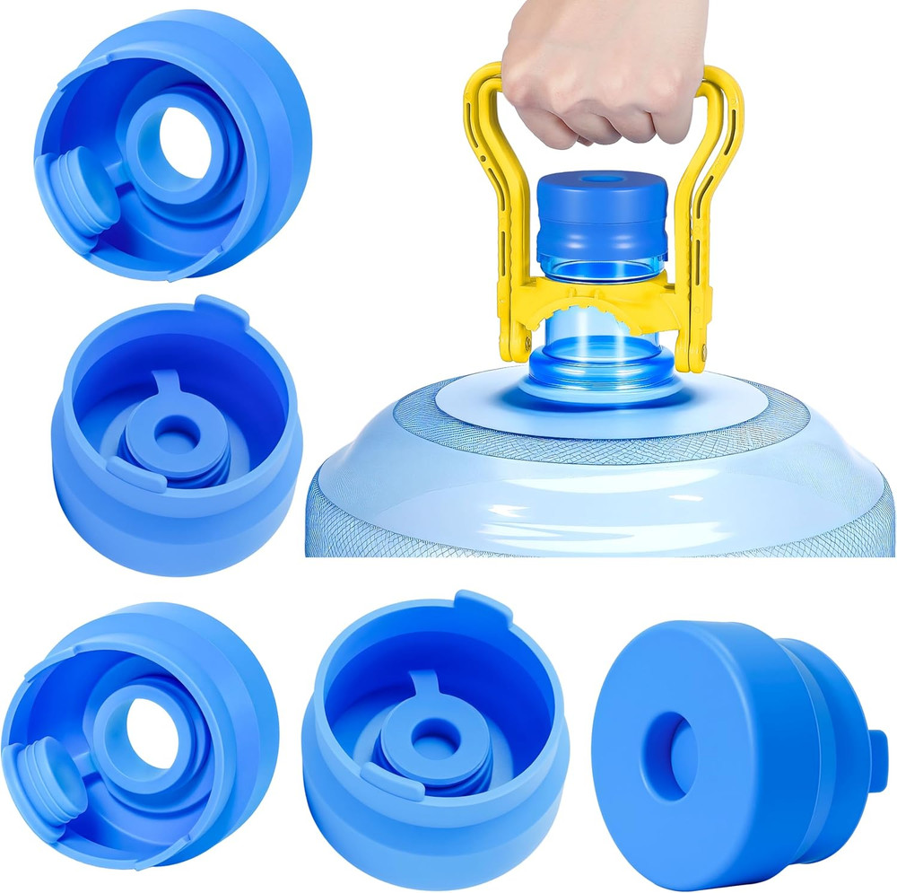 (5 Pack) 5 Gallon Water Jug Cap,Silicone Reusable Replacement Cap, Non Spill Bot