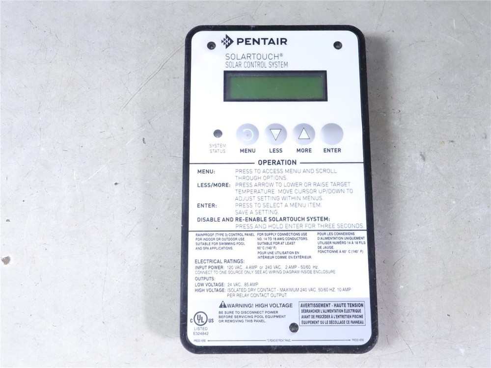 Pentair SOLARTOUCH Solar Control System Universal Control Display Panel