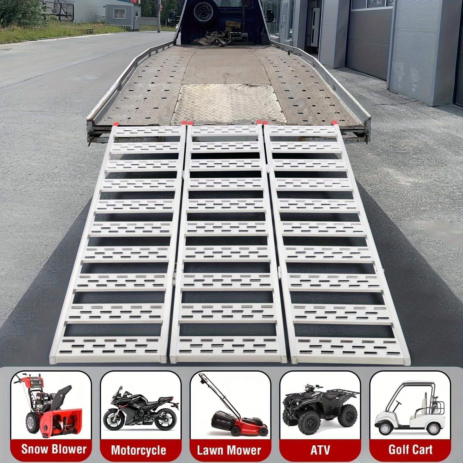 76x50" Tri-Fold Aluminum Truck Loading Ramp 1500 Lbs Heavy Duty ATV Ramp Pickup