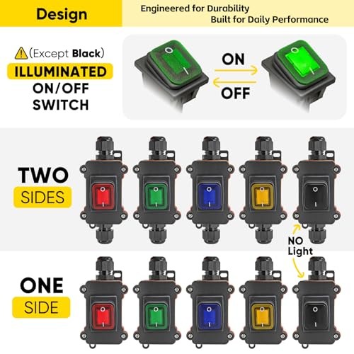 Waterproof Inline Rocker Switch Box DC 12V–24V 20A Lighted ON/Off Power Toggle