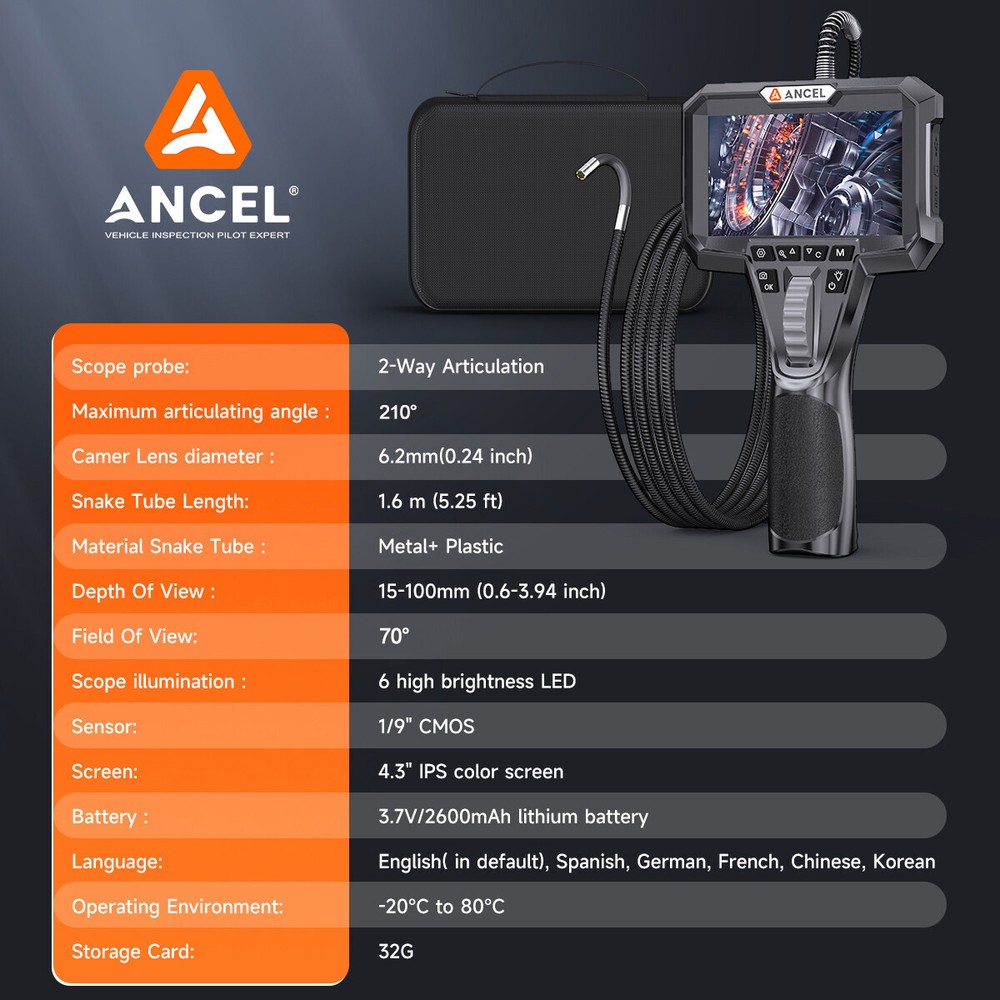 Two-Way Articulating Borescope Camera 6.2MM Endoscope Inspection Camera 360°