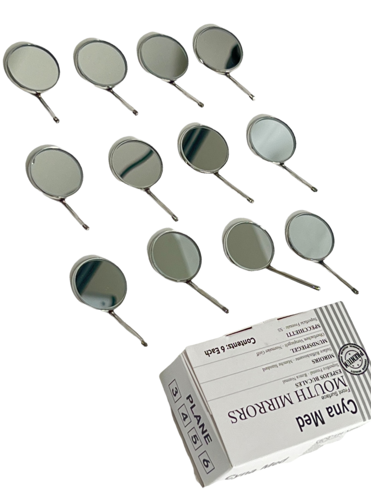 New Premium 12 x Dental Mouth Mirror heads Cone Socket #5 Plain + Free Handle