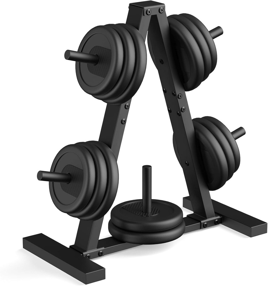 Space-Saving Weight Plate Tree Rack - Sturdy Metal Construction, Black Finish