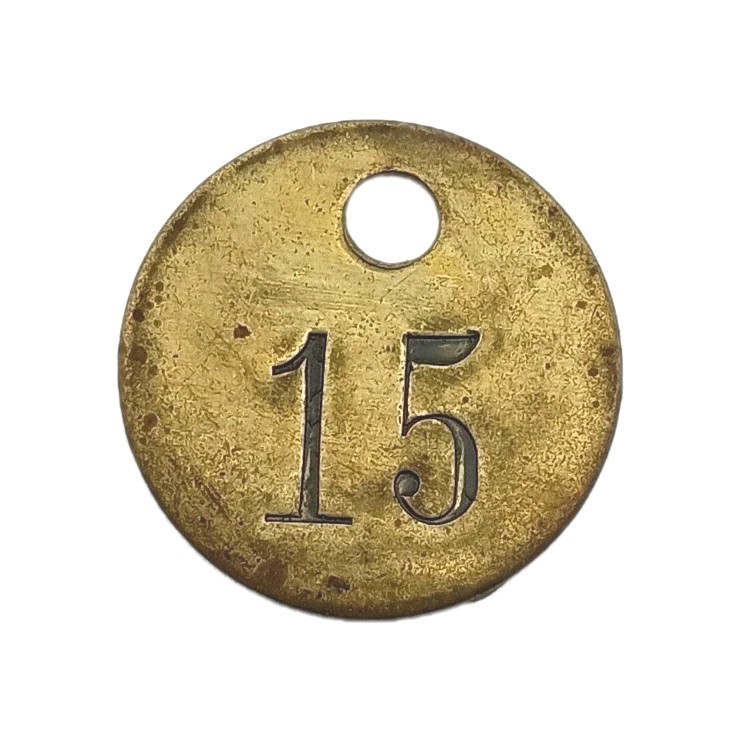 Number 15 Brass Metal Tag Vintage Numbered Keychain Stamped Mining Cattle Key